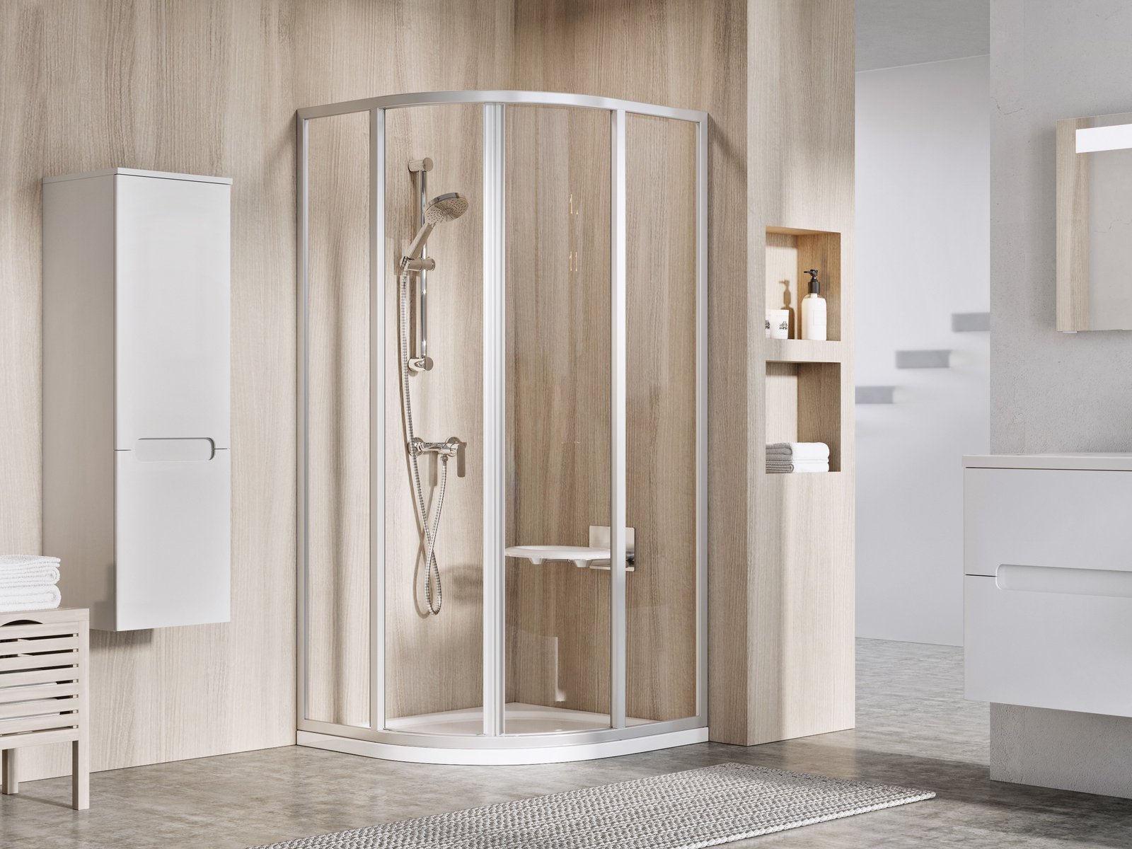 Ravak Supernova Dusche 90x90 cm halbrund satin Matte/durchsichtiges Glas 3117OU02Z1