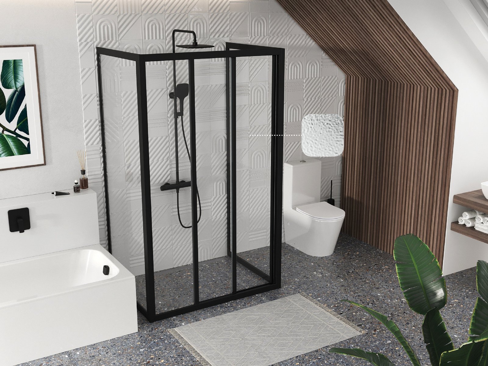 Ravak Supernova Duschwand 75 cm schwarz Matte/ 940303R2ZG