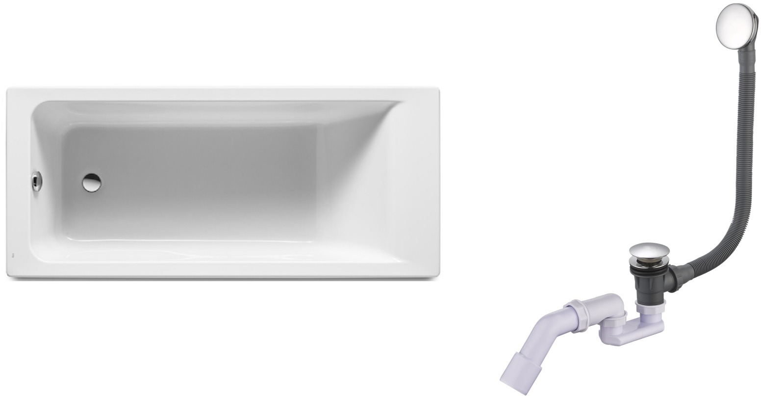 Set Rechteckige Badewanne Roca Easy A248622000, Badewannensiphon Oltens Fusa 03002100