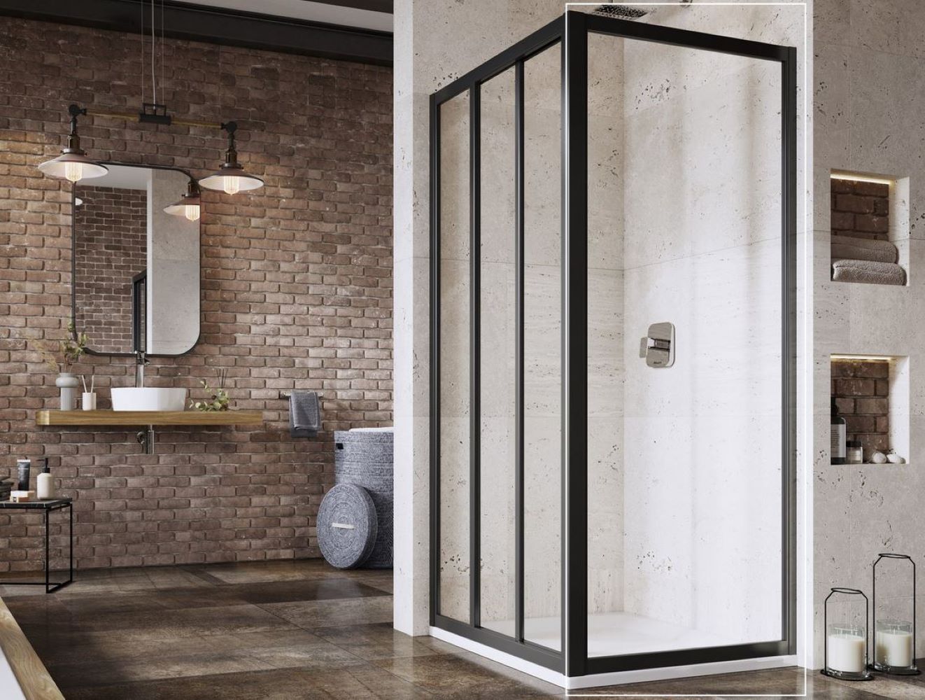 Ravak Supernova Duschwand 90 cm schwarz Matte/durchsichtiges Glas 940703R2Z1