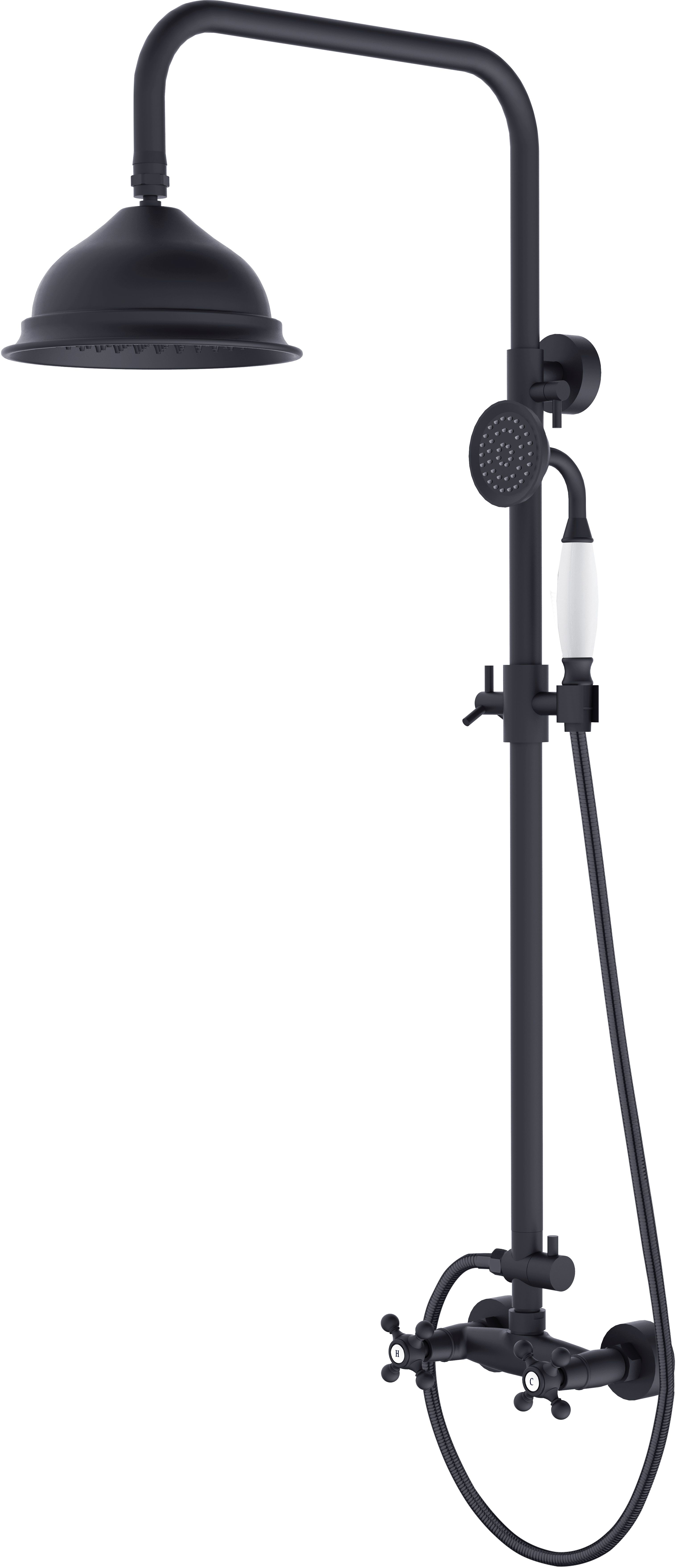 Besco Retro Duschset Wandmontage mit Regenbrause schwarz BP-R-CZ