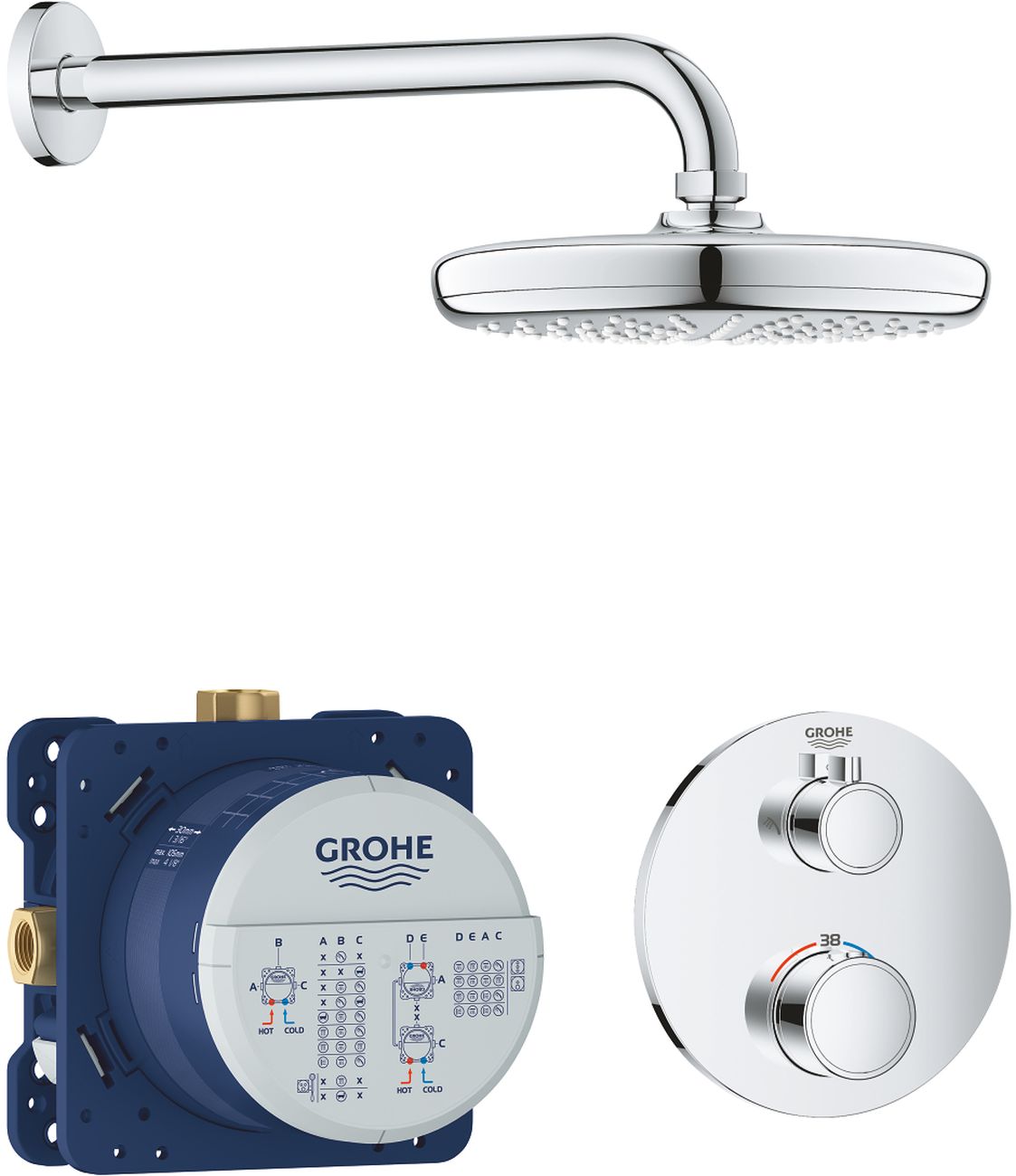 Grohe Grohtherm Duschset Unterputz mit Thermostat mit Regenbrause StarLight Chrom 34726000
