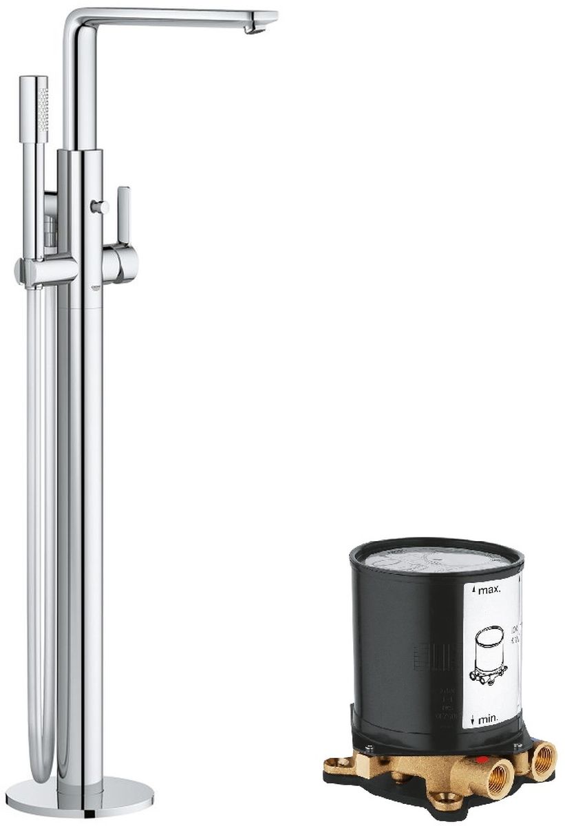 Set Badewannen- und Duscharmatur Grohe Lineare 23792001, Bodenbefestigungselement Grohe 45984001