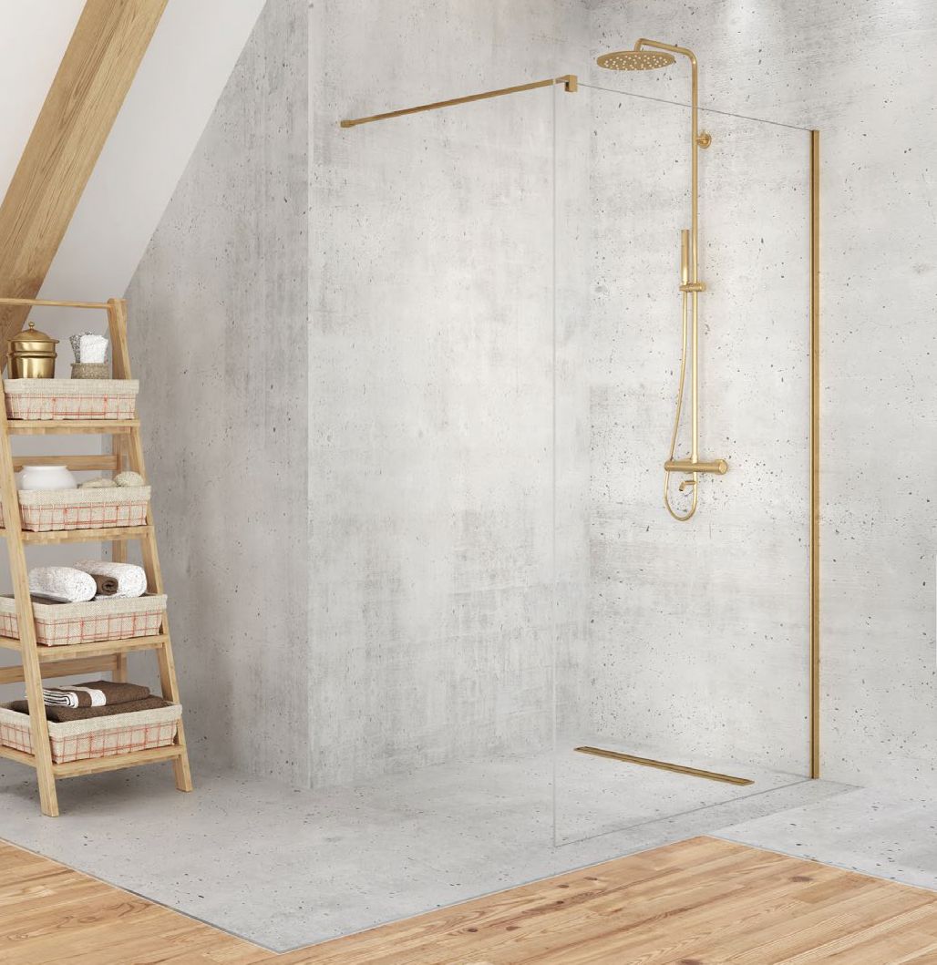 New Trendy Velio Satin Gold Begehbare Duschwand 120 cm gold seidenmatt/durchsichtiges Glas D-0192B