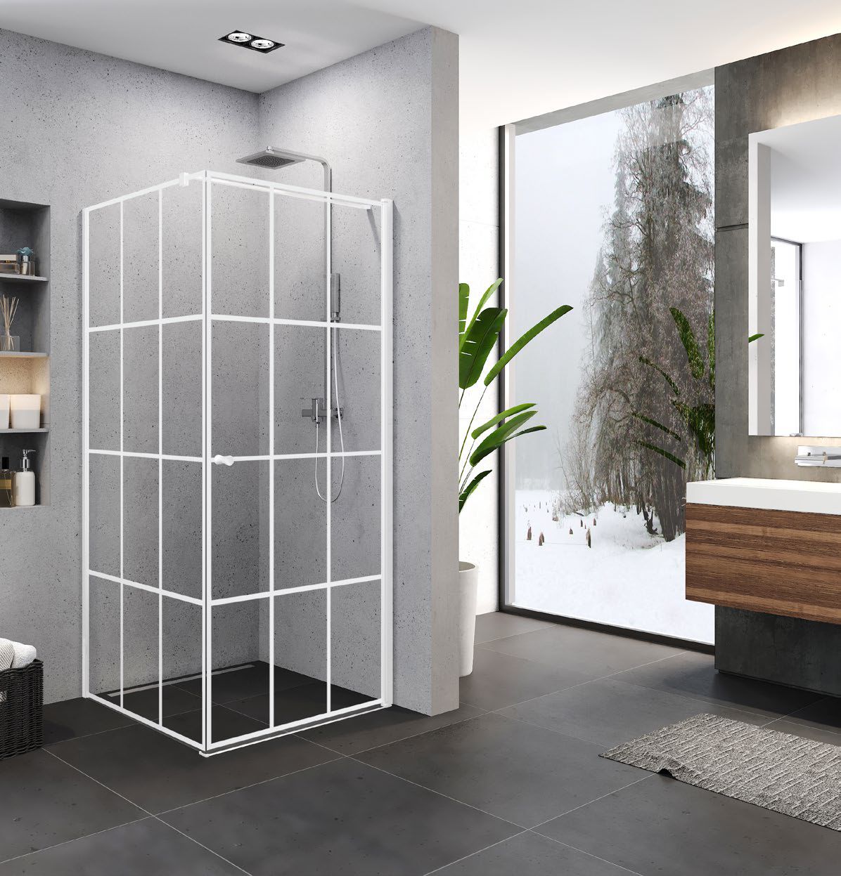 New Trendy Superia White Dusche 90x90 cm quadratisch weiß Matte/Glas mit Muster K-0794