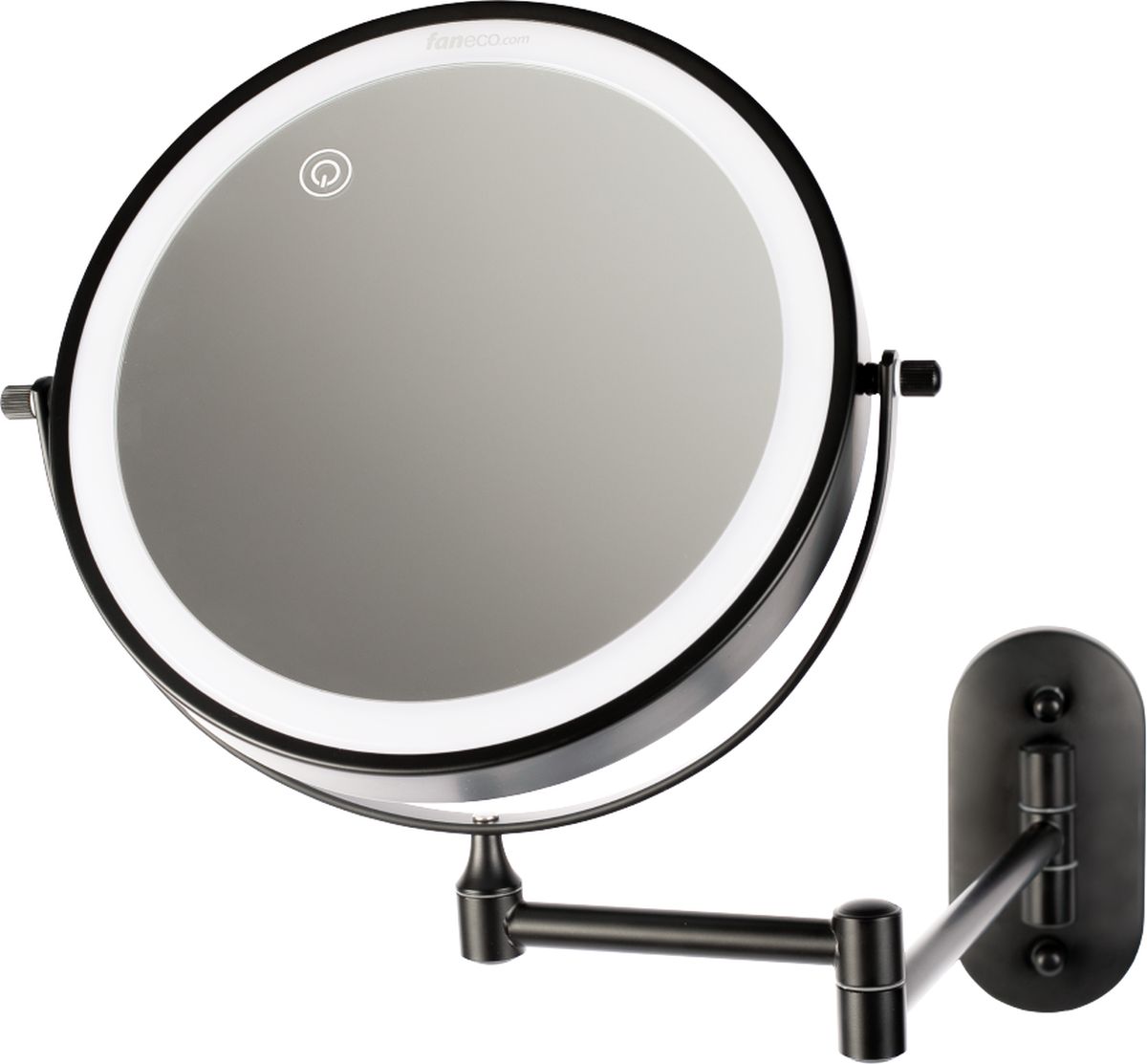 Faneco Como Black Kosmetikspiegel 20x20 cm rund mit Beleuchtung schwarz M200LBSBL