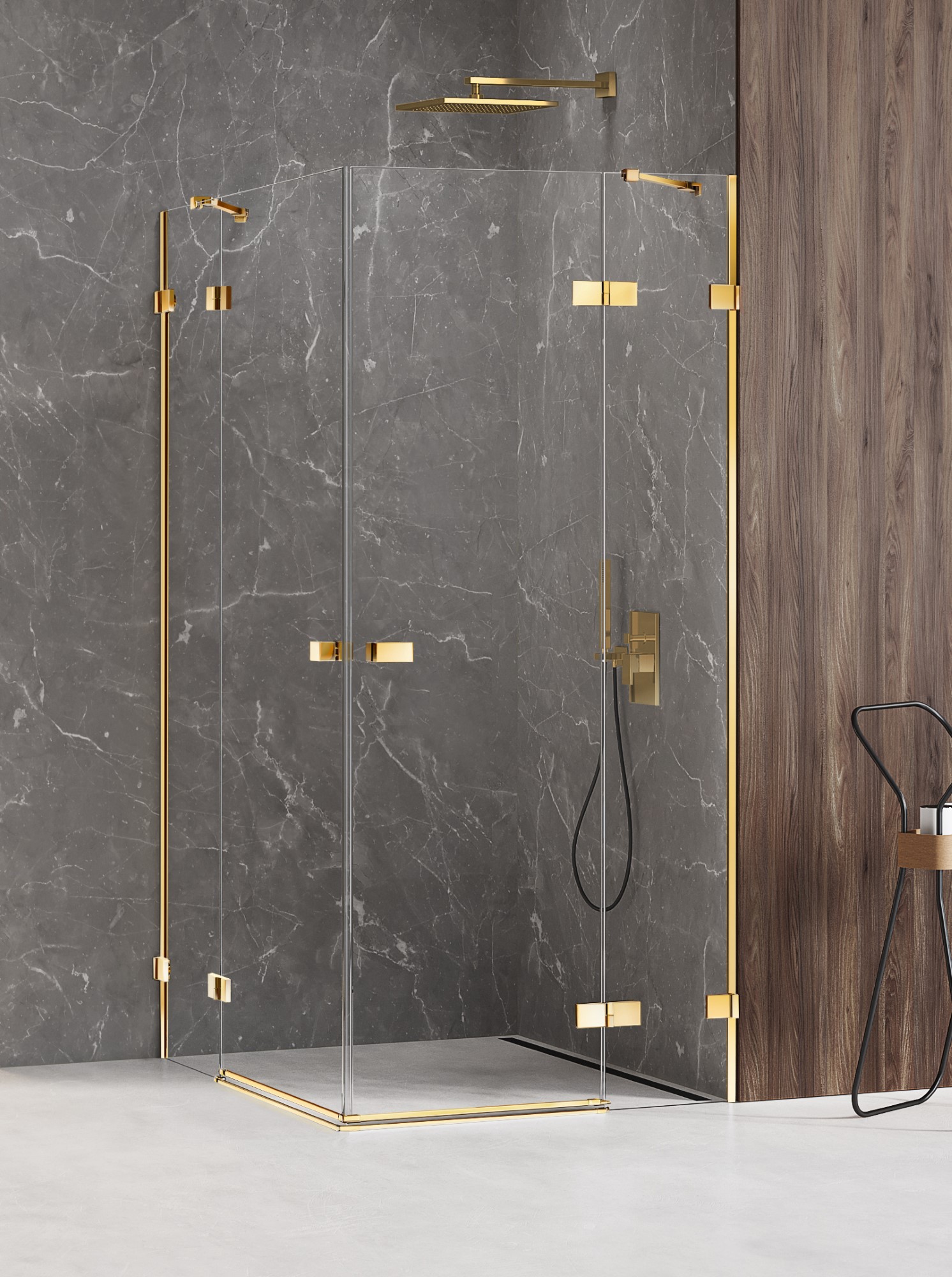 New Trendy Avexa Gold Shine Dusche 90x80 cm rechteckig gold Glanz/durchsichtiges Glas EXK-1693