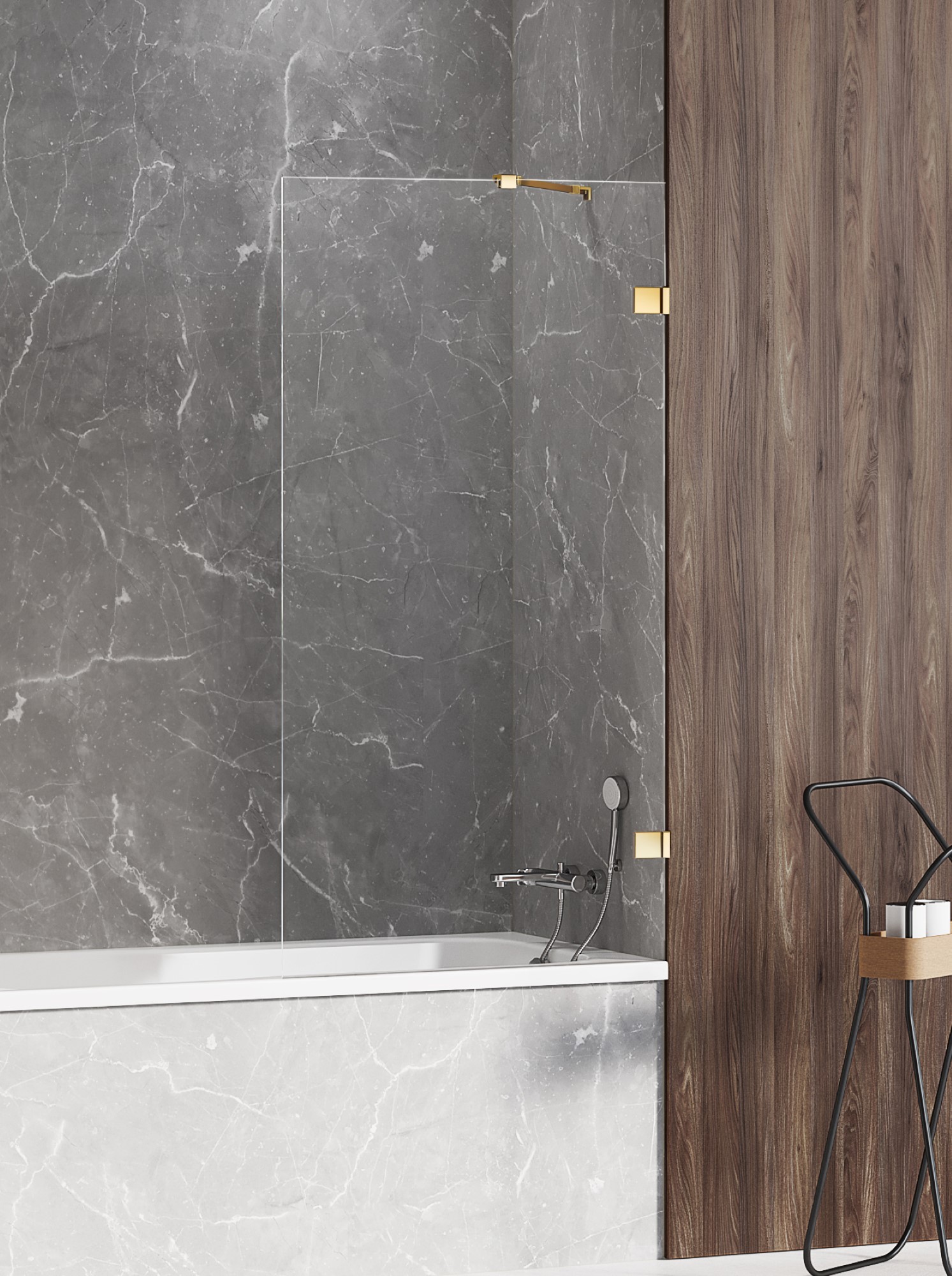 New Trendy Avexa Gold Shine Badewannenabtrennung 90 cm einteilig gold Glanz/durchsichtiges Glas EXK-2174