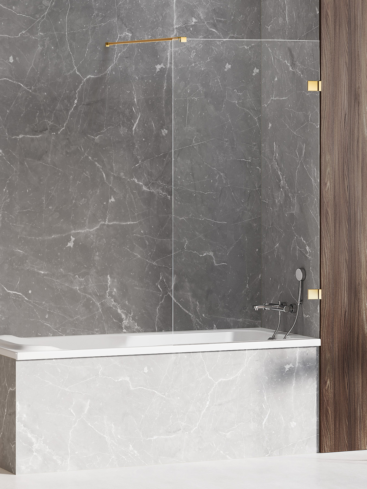 New Trendy Avexa Gold Shine Badewannenabtrennung 90 cm einteilig gold Glanz/durchsichtiges Glas EXK-2174-WP