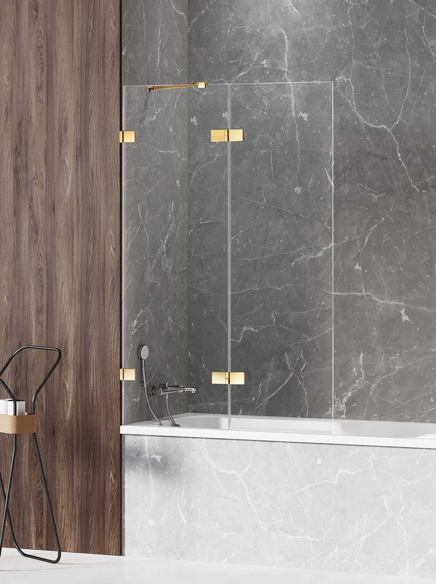 New Trendy Avexa Gold Shine Badewannenabtrennung 100 cm zweigeteilt gold Glanz/durchsichtiges Glas EXK-2182