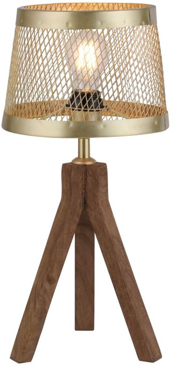 Just Light Frederik Tischlampe 1x60 W messing-holz 11423-60