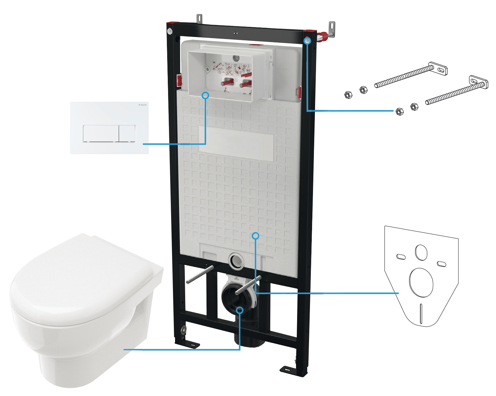 Deante Avis Set bestehend aus einem Rahmen mit einer Schüssel, einem Brett und einem Knopf CDAA6ZPW