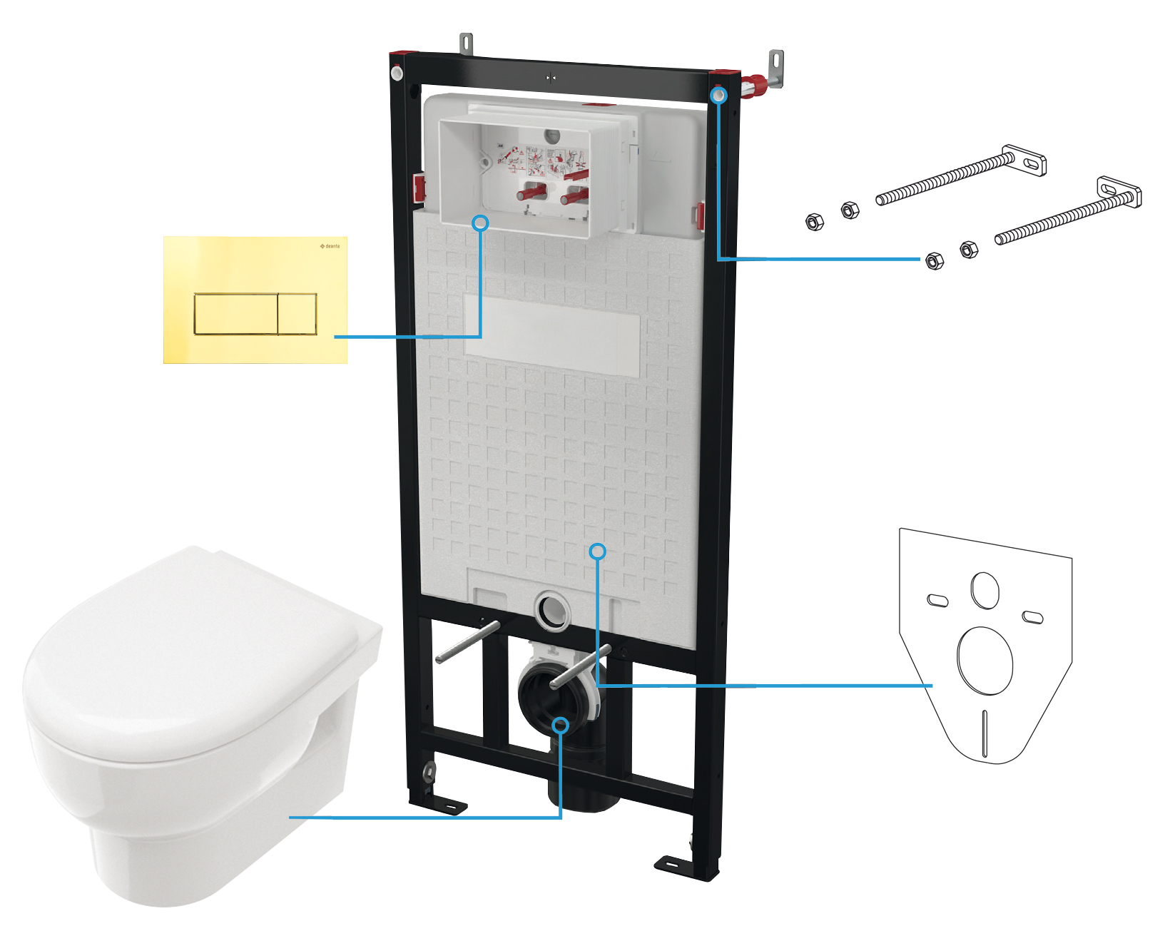 Deante Avis Set bestehend aus einer Schüssel mit Brett und einem Rahmen mit Knopf CDAZ6ZPW
