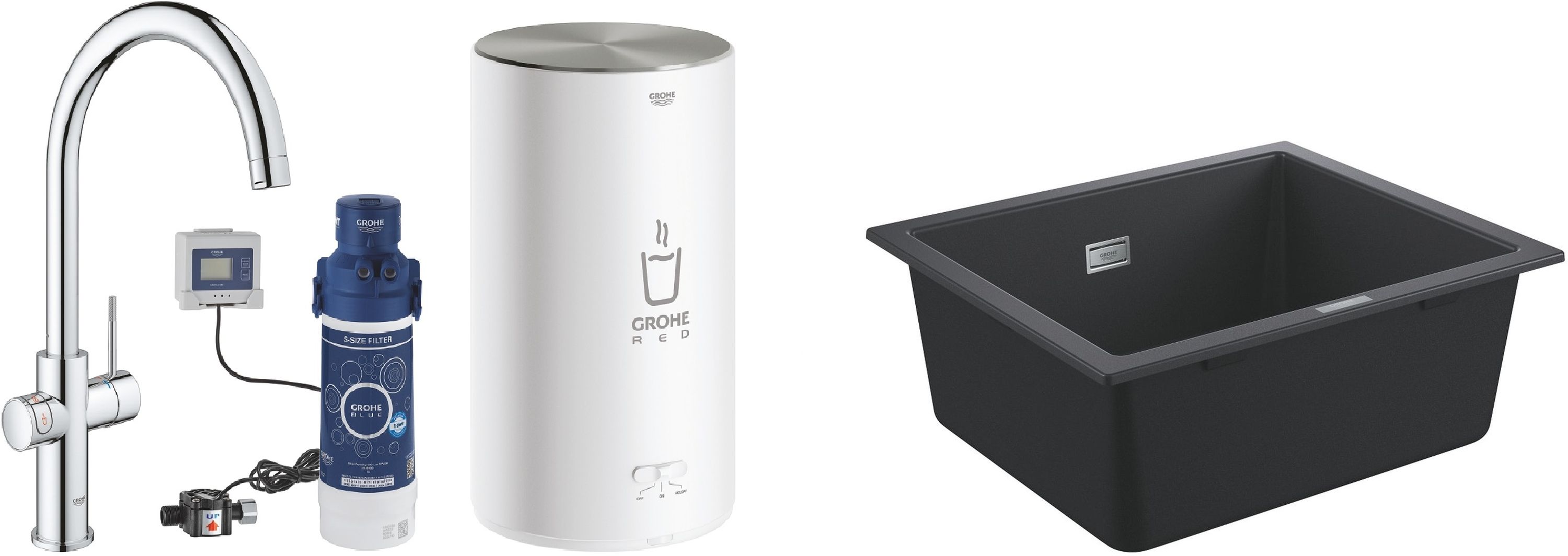 Set Küchenarmatur Grohe Red 30083001, Granitspüle Grohe K700 31654AP0