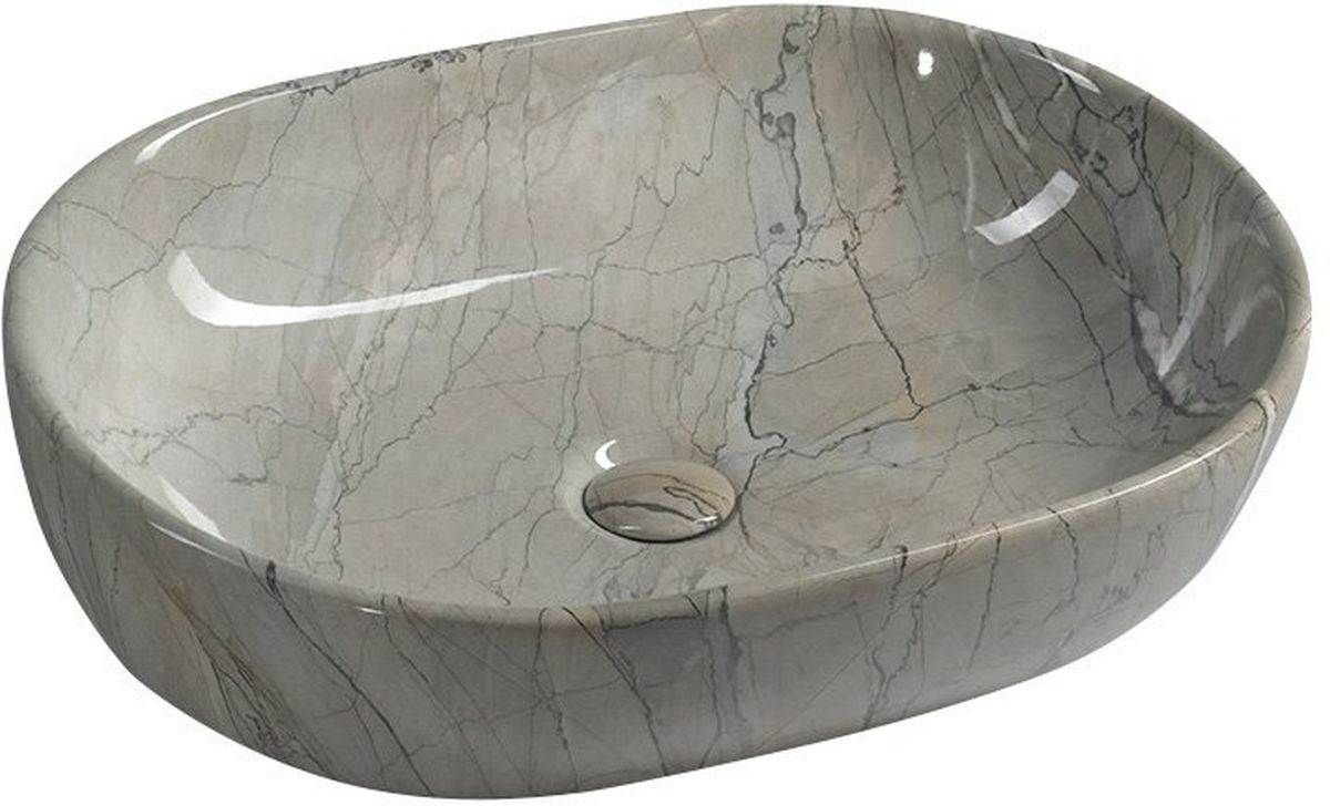 Sapho Dalma Waschbecken 59x42 cm oval Aufsatzwaschbecken grauer Stein MM413