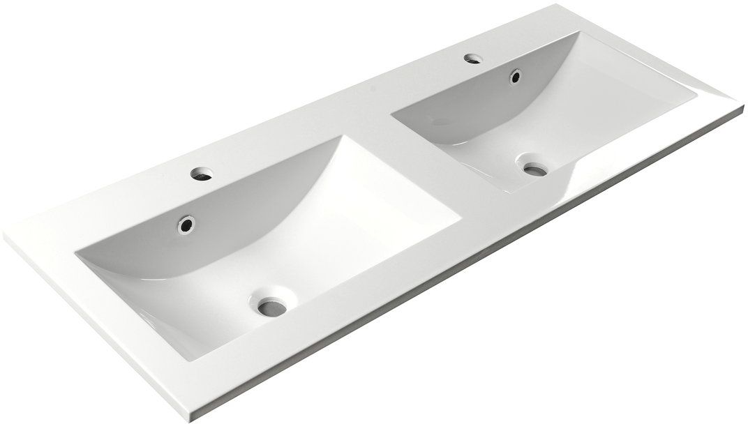 Sapho Yukon Waschbecken 120x45 cm rechteckig Einbauwaschbecken-Doppelt weiß YU120