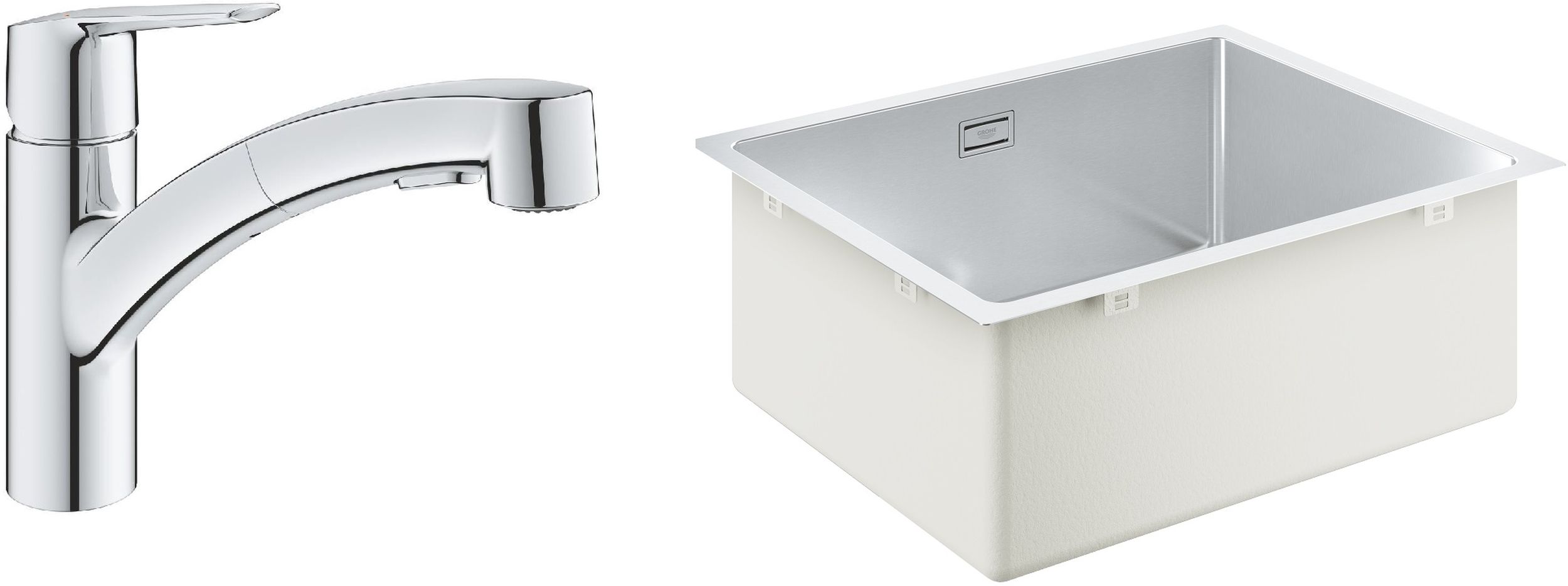 Set Stahlspüle Grohe K700 31574SD1, Küchenarmatur Grohe Start 30531001