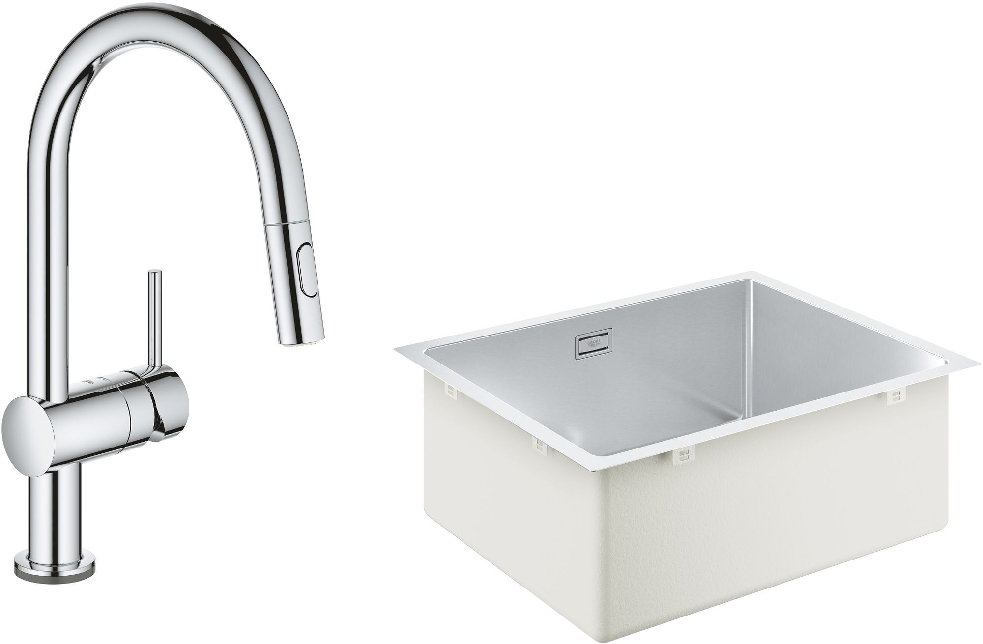 Set Küchenarmatur Grohe Minta 31358002, Stahlspüle Grohe K700 31574SD1