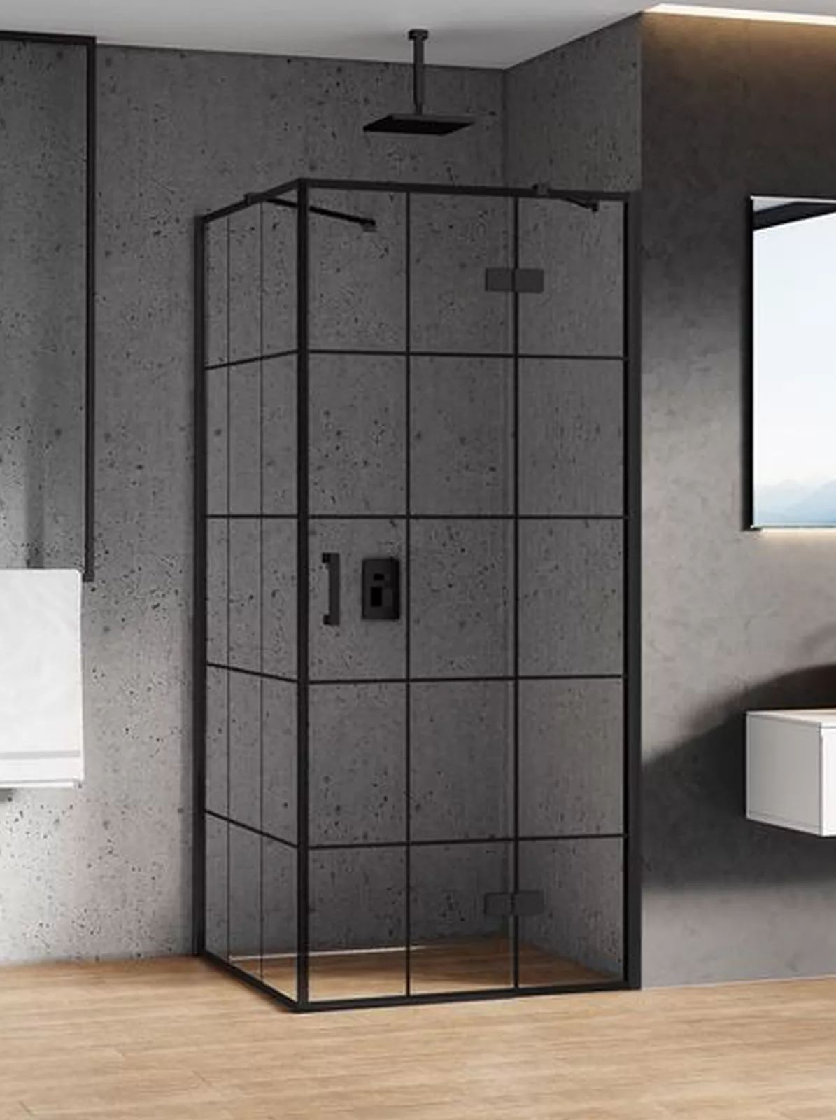 New Trendy New Renoma Black Dusche 120x90 cm rechteckig schwarz Matte/Glas mit Muster D-0385A/D-0119B