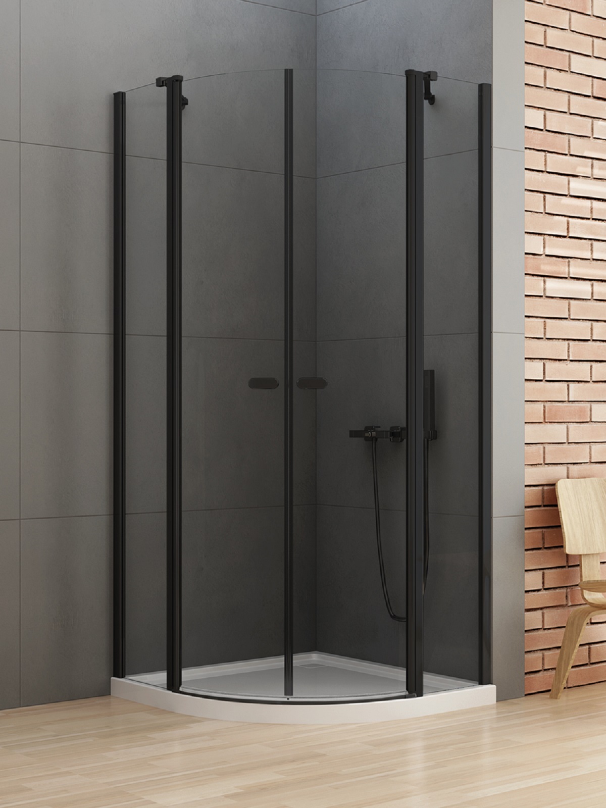 New Trendy New Soleo Black Dusche 80x80 cm halbrund schwarz Matte/durchsichtiges Glas K-0538