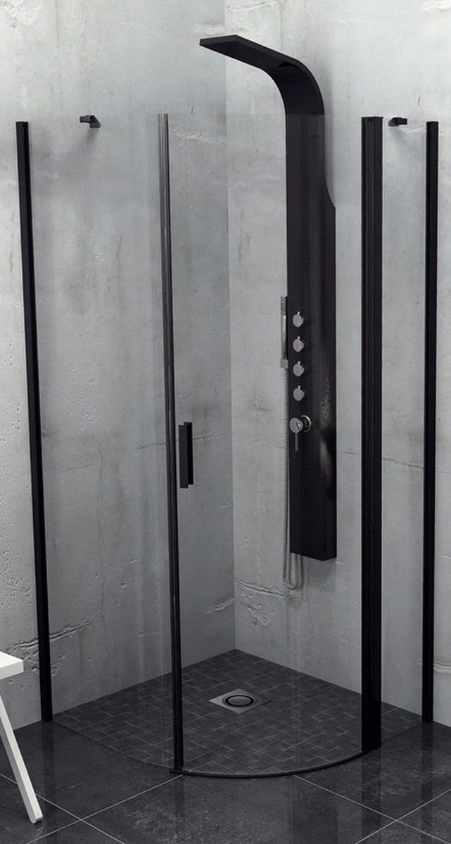 Polysan Zoom Line Black Dusche 90x90 cm halbrund schwarz Matte/durchsichtiges Glas ZL2615BR