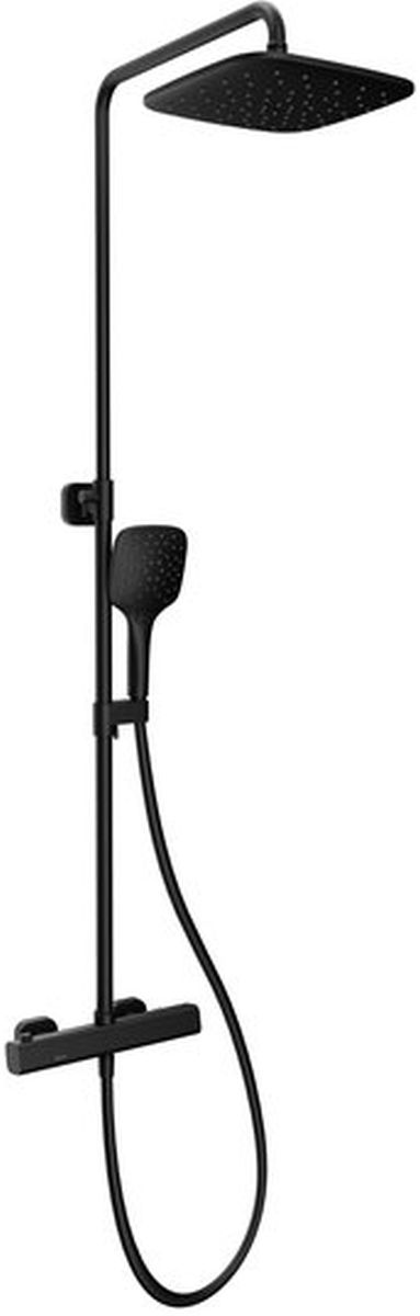 Ravak 10° Duschset Wandmontage mit Thermostat mit Regenbrause schwarz X070160