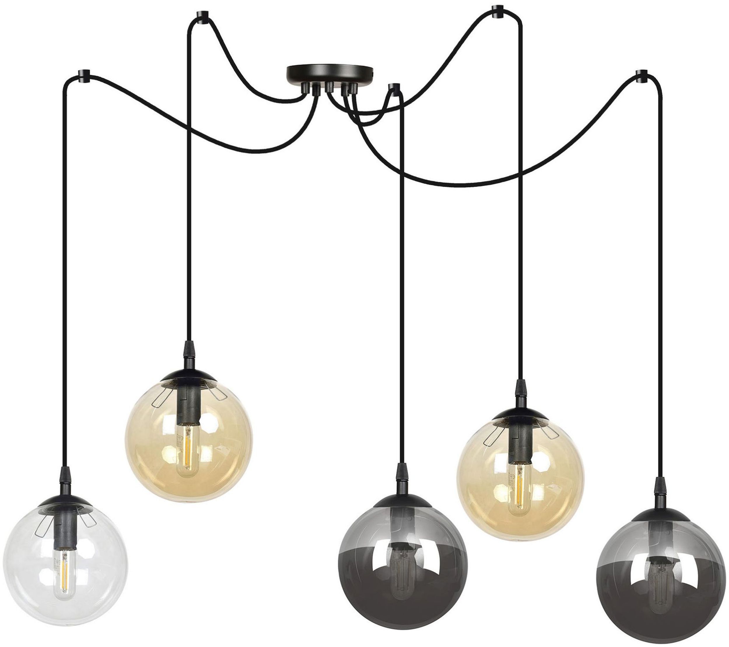 Emibig Gigi Pendelleuchte 5x10 W schwarz-transparent-bernstein-graphit 939/5