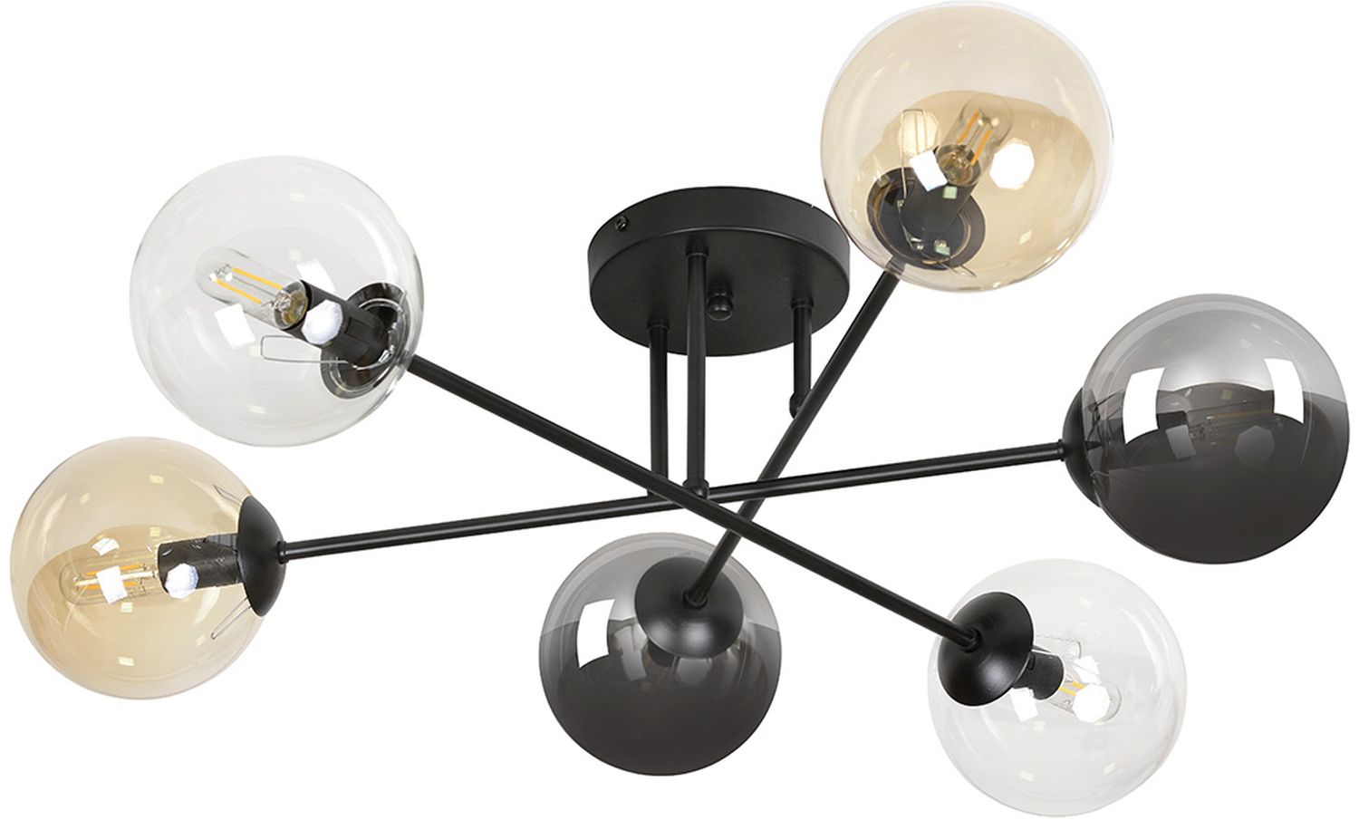 Emibig Brendi Deckenlampe 6x10 W schwarz-transparent-bernstein-graphit 834/6B2