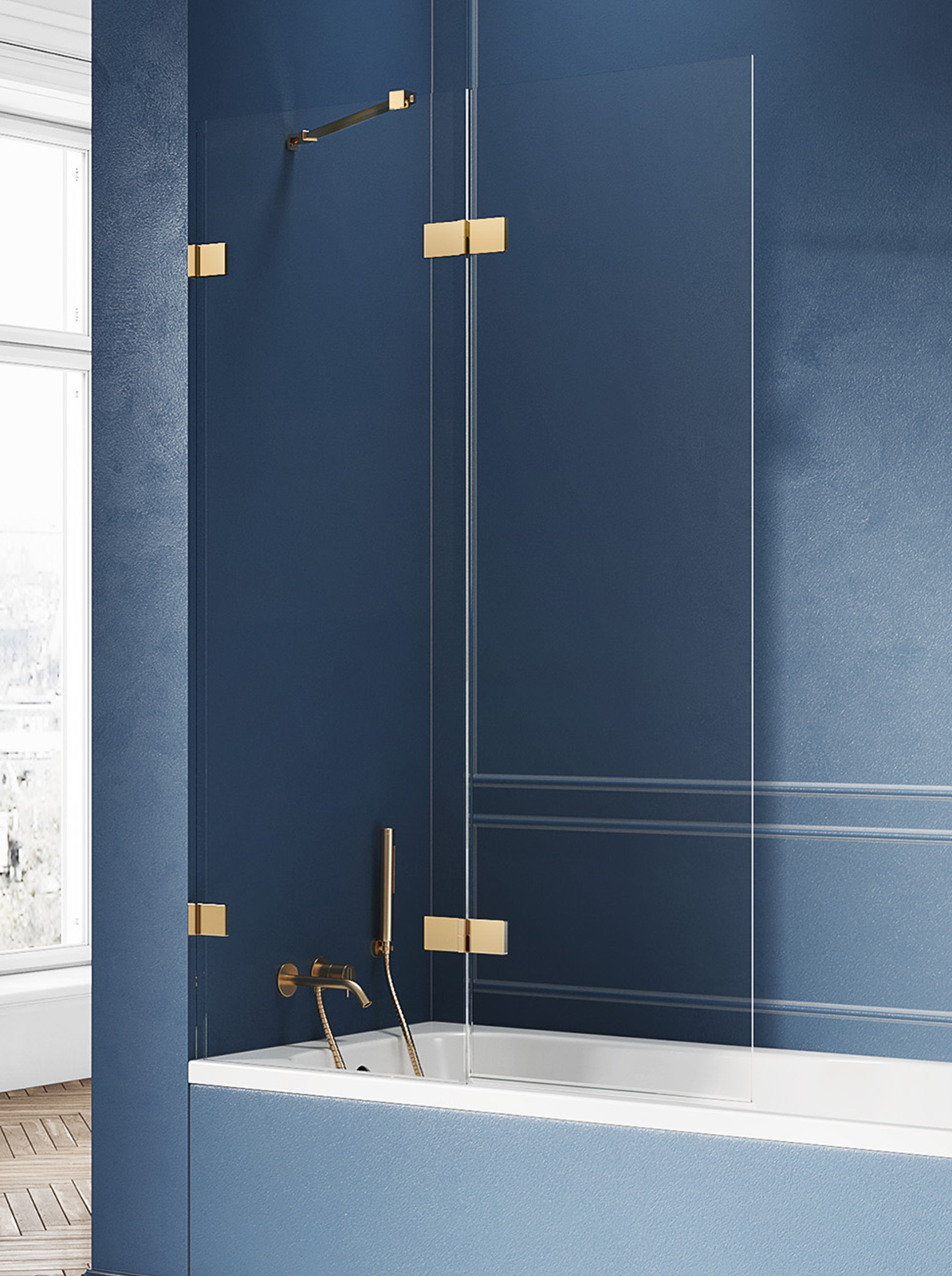 New Trendy Avexa Gold Badewannenabtrennung 100 cm zweigeteilt gold gebürstet/durchsichtiges Glas EXK-2010