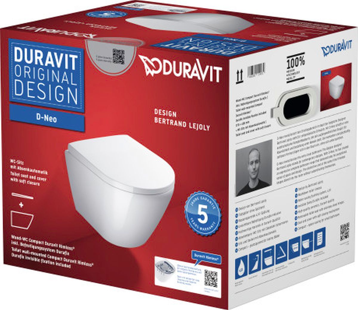 Duravit D-Neo WC-Becken mit Absenkautomatik-Sitz hängend Spülrandlos weiß 45880900A1