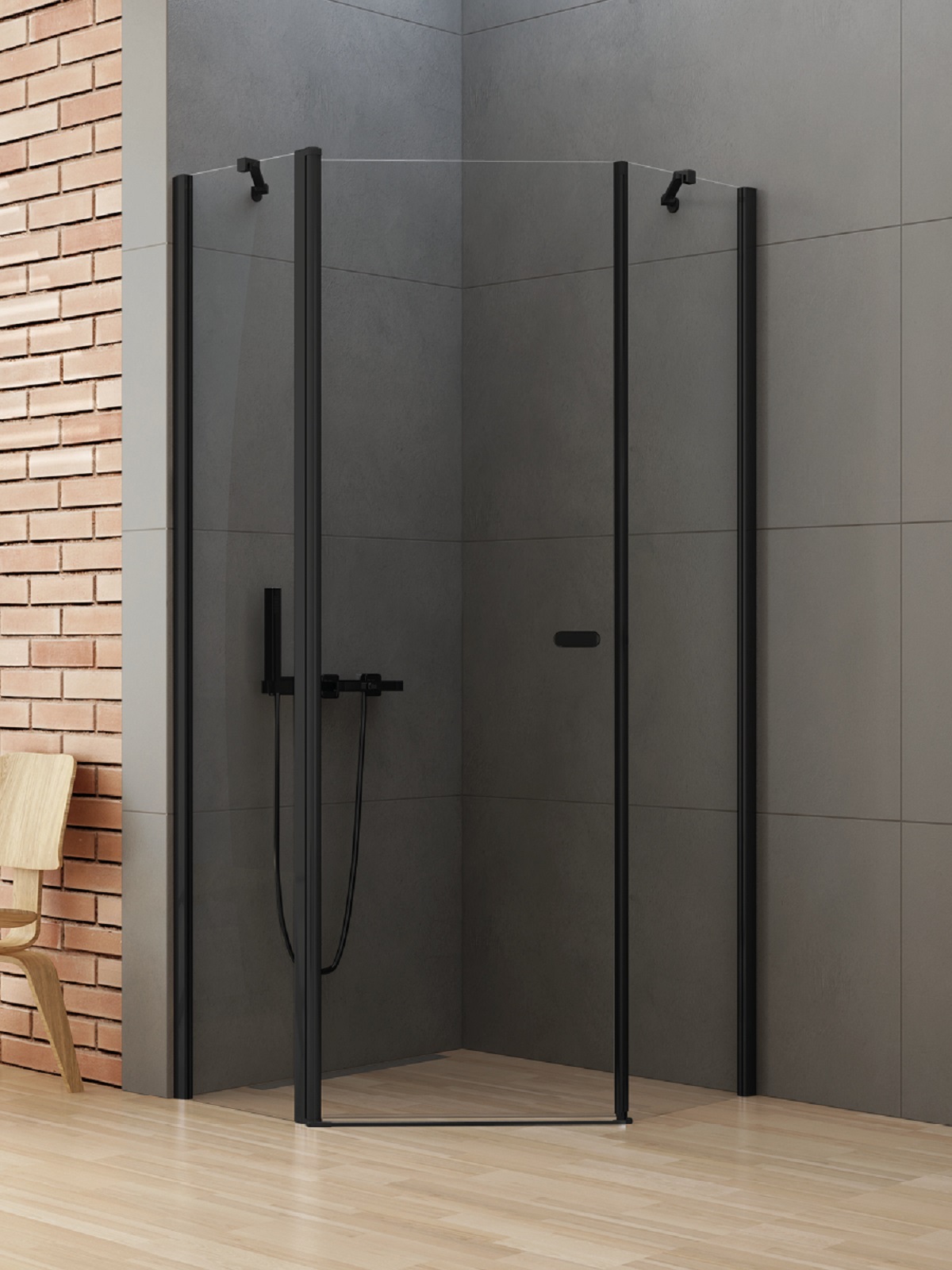 New Trendy New Soleo Black Dusche 90x90 cm schwarz Matte/durchsichtiges Glas K-0613