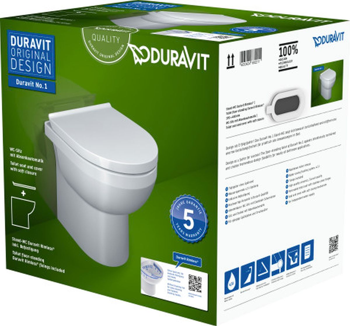 Duravit No. 1 WC-Becken mit Absenkautomatik-Sitz stehend Spülrandlos weiß 41840900A1
