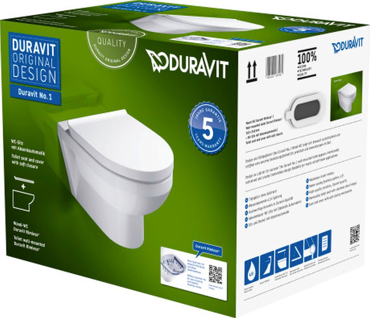 Duravit No. 1 WC-Becken mit Absenkautomatik-Sitz hängend Spülrandlos weiß 45750900A1