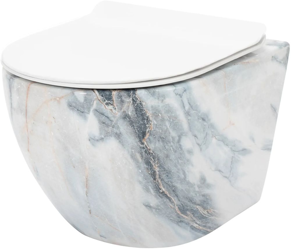 Rea Carlos WC-Set mit Sitz hängend Spülrandlos weiß Glanz Steinimitation REA-C8002