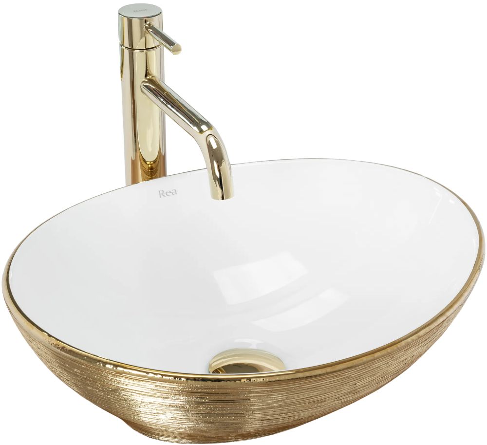 Rea Sofia Waschbecken 41x34.5 cm oval Aufsatzwaschbecken weiß-gold REA-U3697