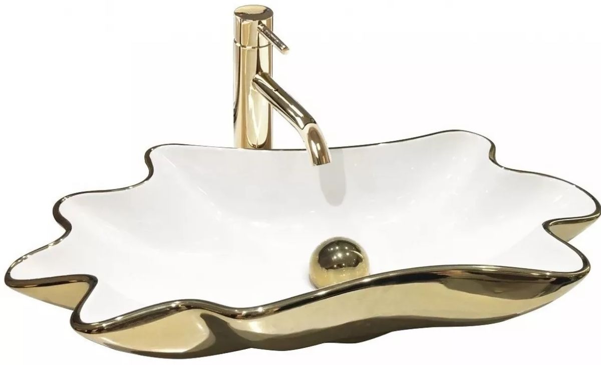 Rea Infinity Waschbecken 62x33 cm Aufsatzwaschbecken weiß-gold REA-U3400