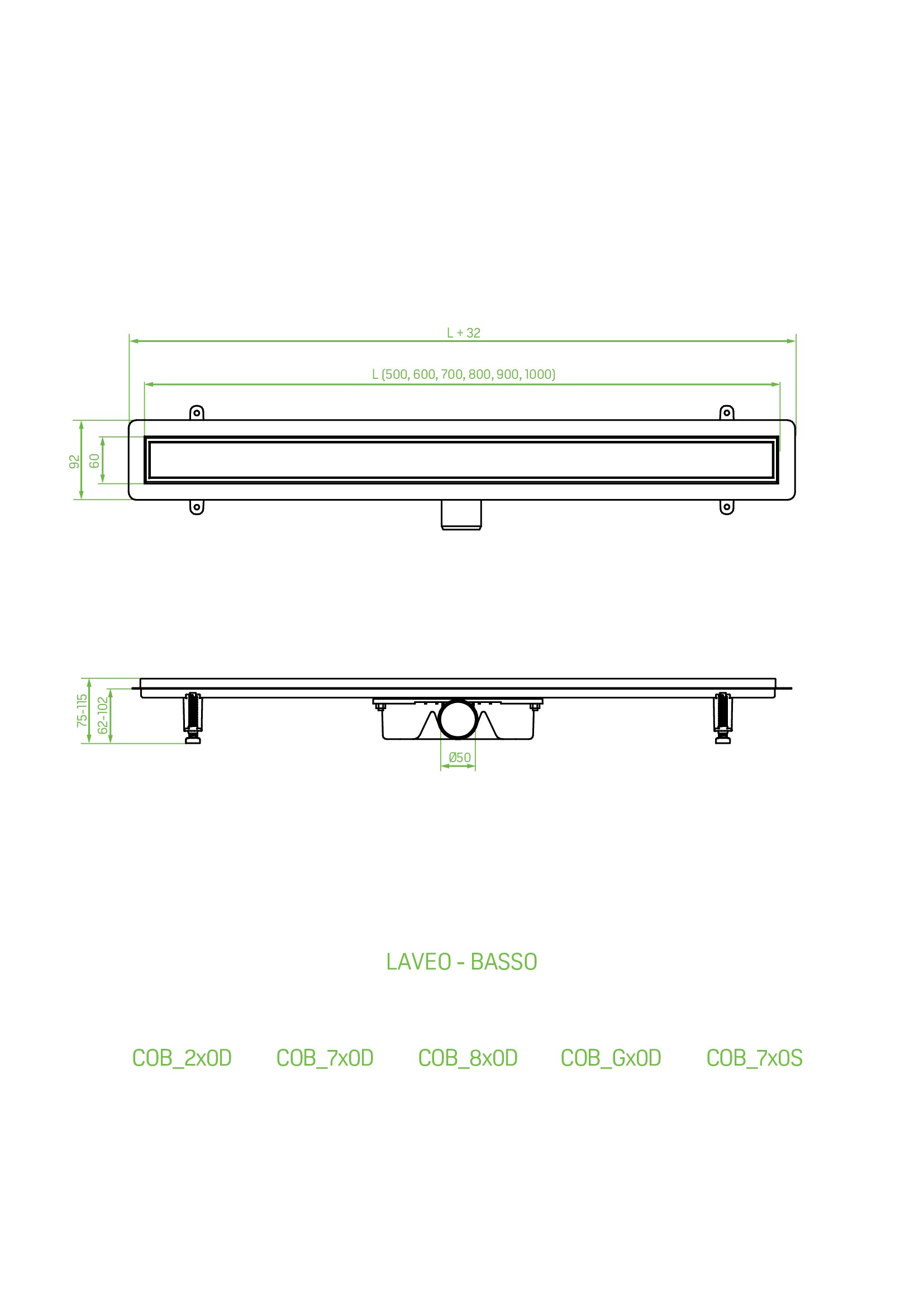 Laveo Basso Linearablauf mit Rost 90 cm schwarz COB790S