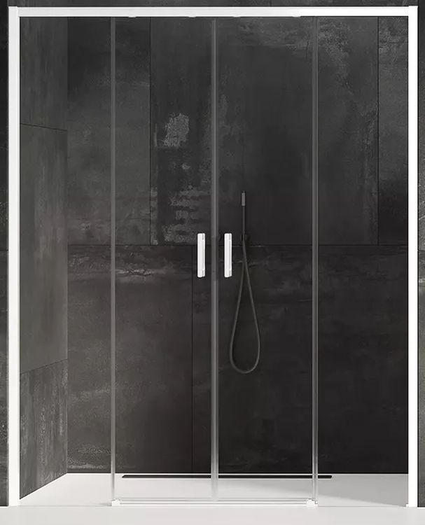 New Trendy Prime Duschtüren 180 cm Schiebe- weiß Matte/durchsichtiges Glas D-0439A