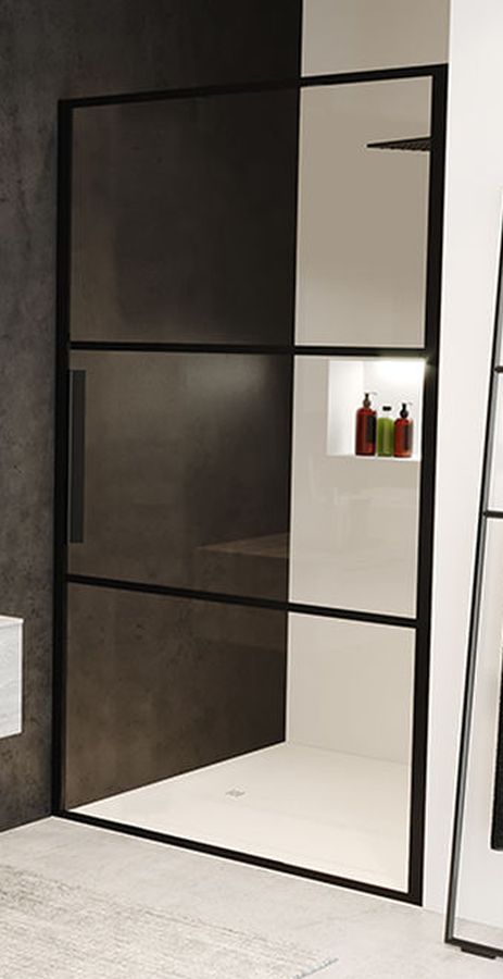 Riho Grid Duschtüren 90 cm aufklappbar schwarz Matte/Glas mit Muster G004002121