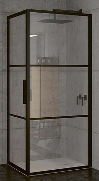 Riho Grid Dusche 100x80 cm rechteckig schwarz Matte/Glas mit Muster G004013121