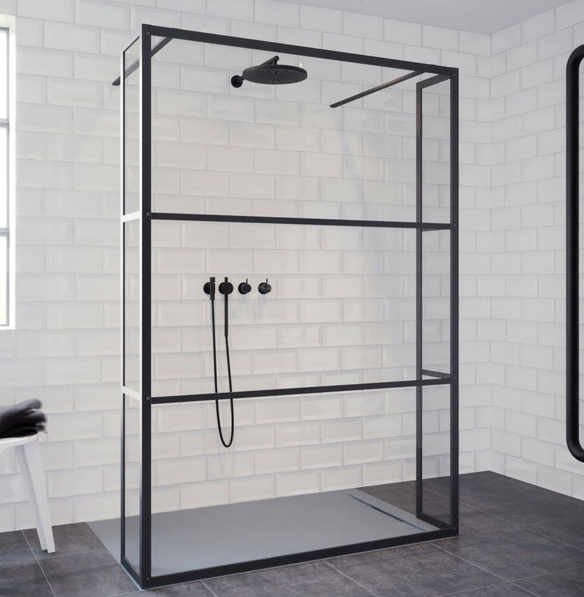 Riho Grid Dusche 90x30 cm schwarz Matte/Glas mit Muster G004030121