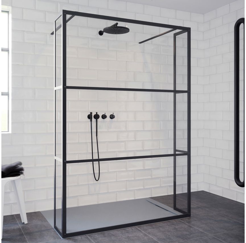 Riho Grid Dusche 120x30 cm schwarz Matte/Glas mit Muster G004034121