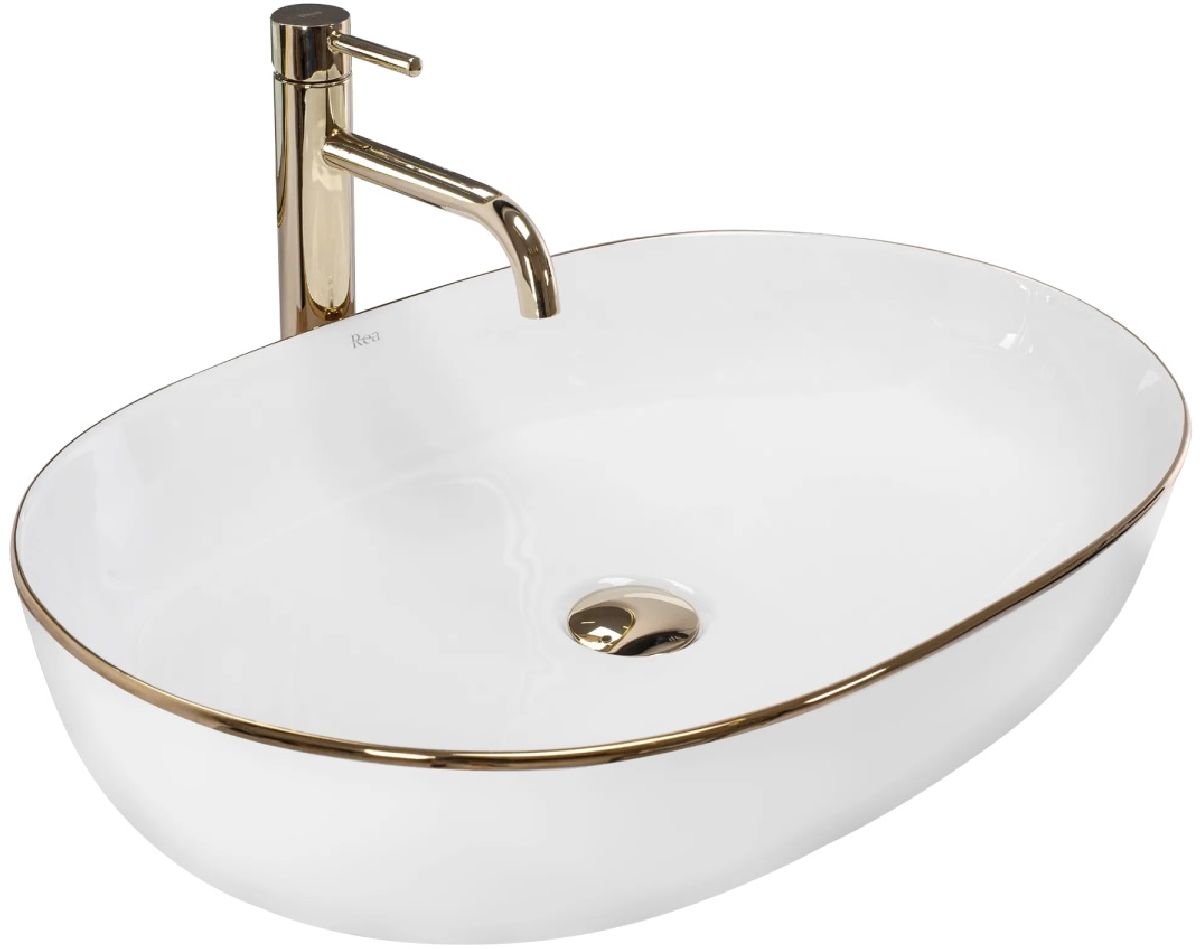 Rea Cleo Waschbecken 60.5x41 cm oval Aufsatzwaschbecken weiß-gold REA-U6211
