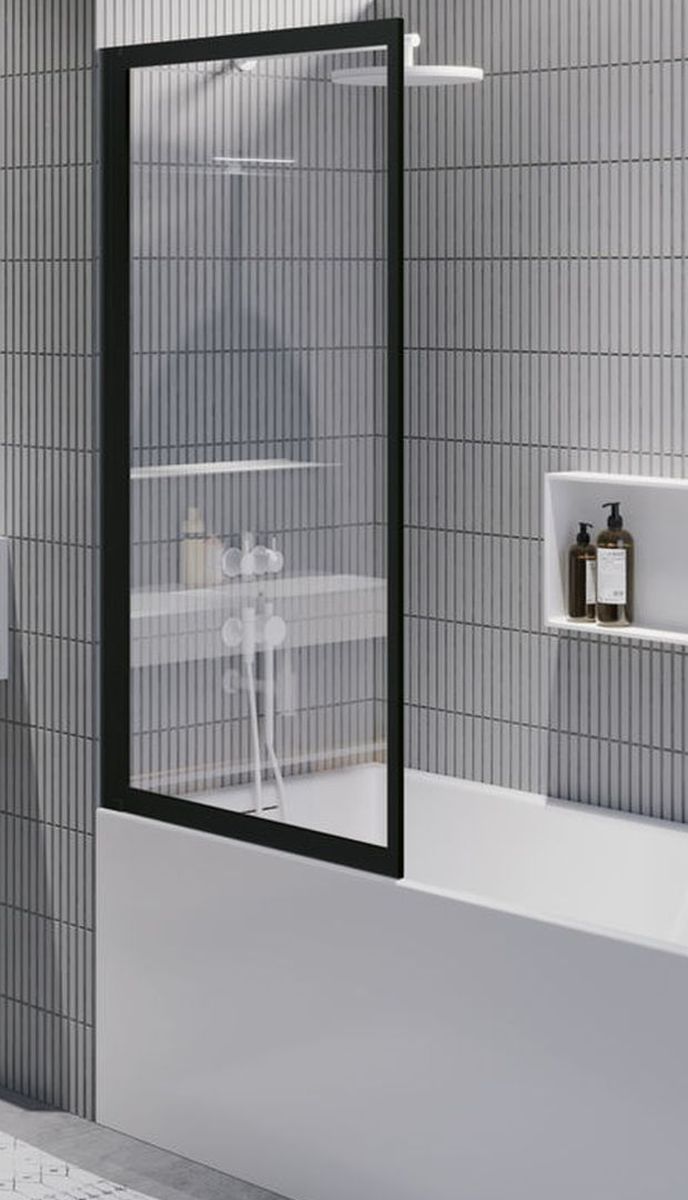 Riho Lucid Badewannenabtrennung 80 cm einteilig schwarz Matte/durchsichtiges Glas G005046121