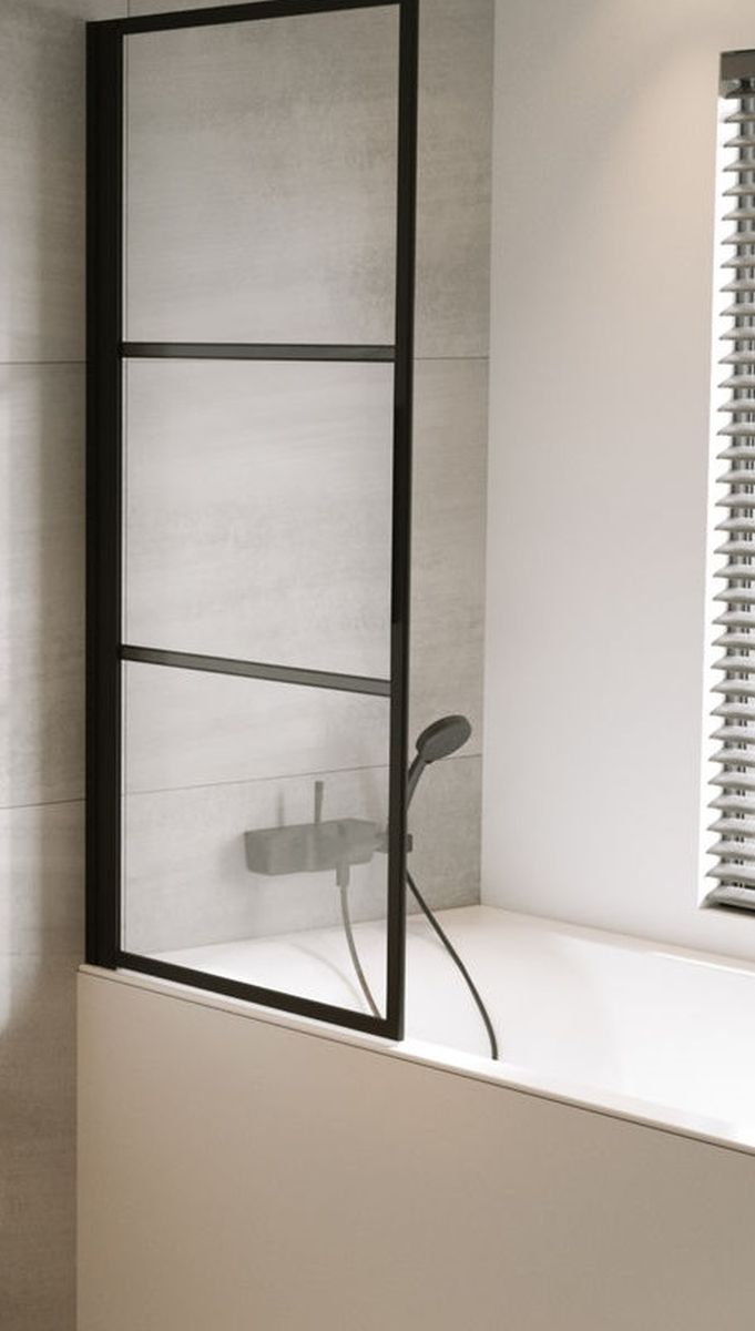 Riho Grid Badewannenabtrennung 80 cm einteilig schwarz Matte/durchsichtiges Glas G004046121