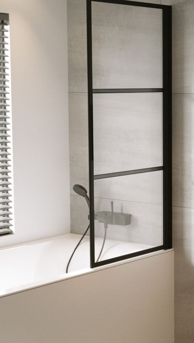 Riho Grid Badewannenabtrennung 80 cm einteilig schwarz Matte/durchsichtiges Glas G004047121