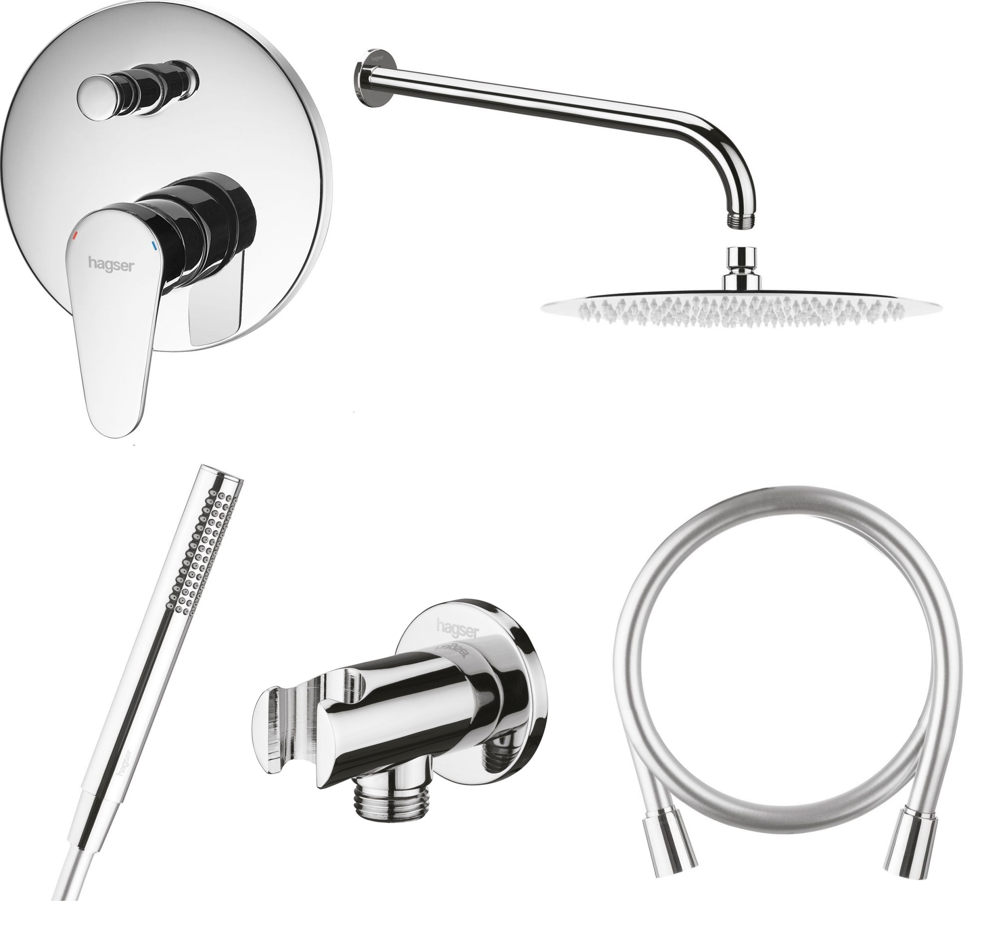 Set Badewannen- und Duscharmatur Hagser Della HGR40000034, Kopfbrause Hagser Mila HGR12000037, HGR14000037, HGR11000037, HGR70000037, HGR15000037