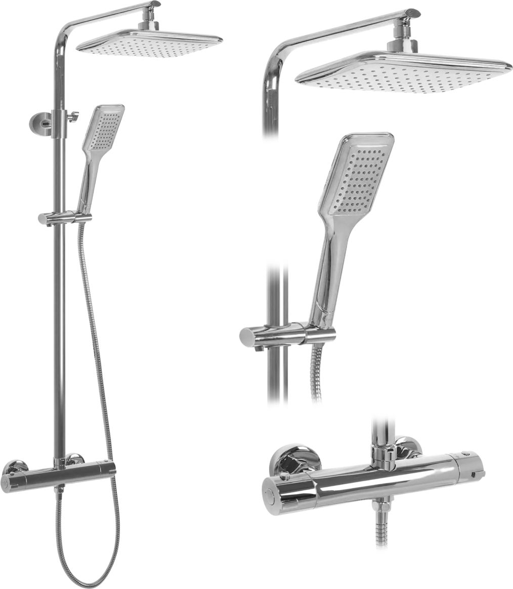 Rea Tom Duschset Wandmontage mit Thermostat mit Regenbrause chrom REA-P7100