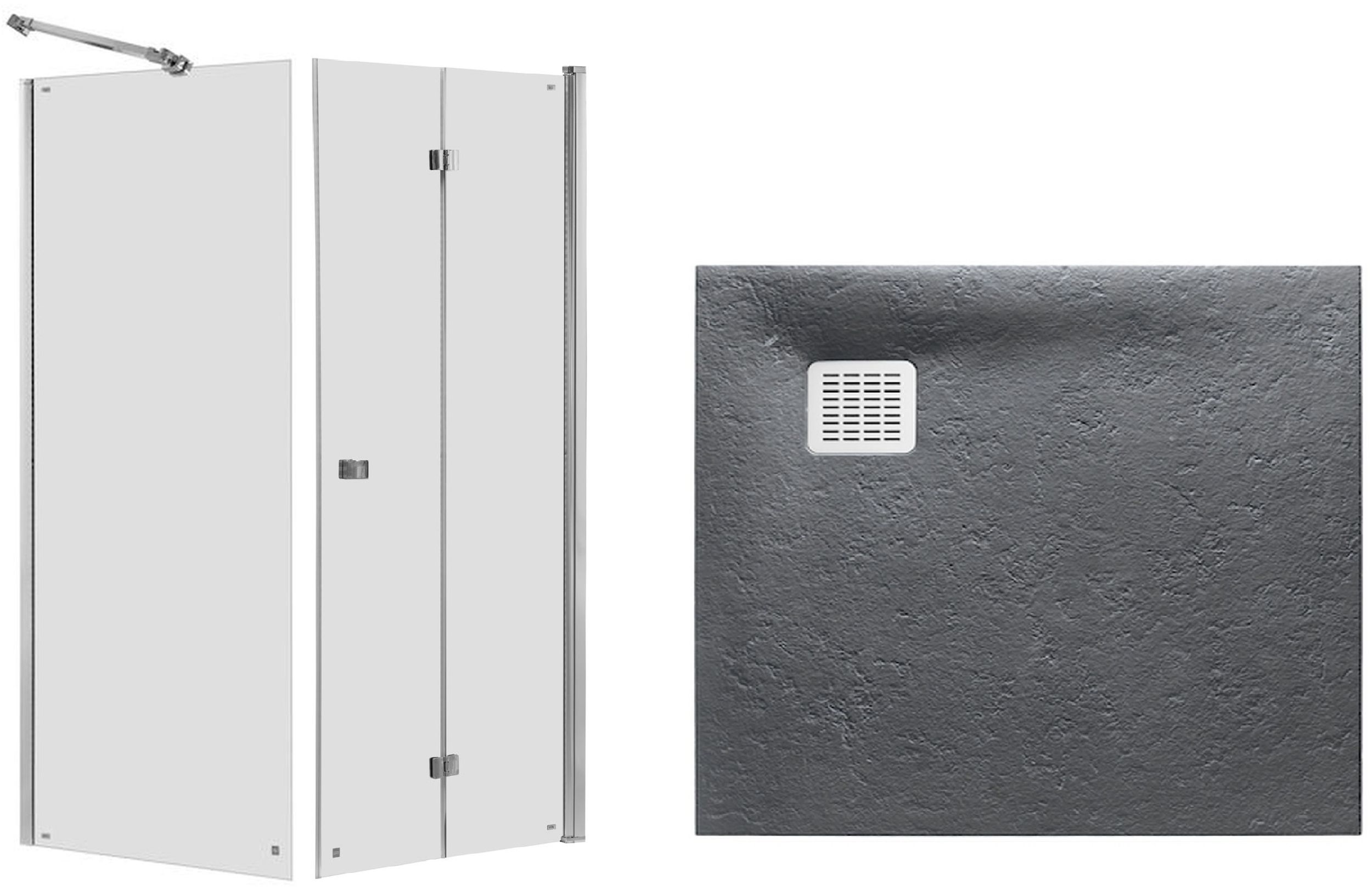 Set Duschtüren Roca Capital AM4508012M, Quadratische Duschwanne Roca Terran AP10332032001200, AM4408012M