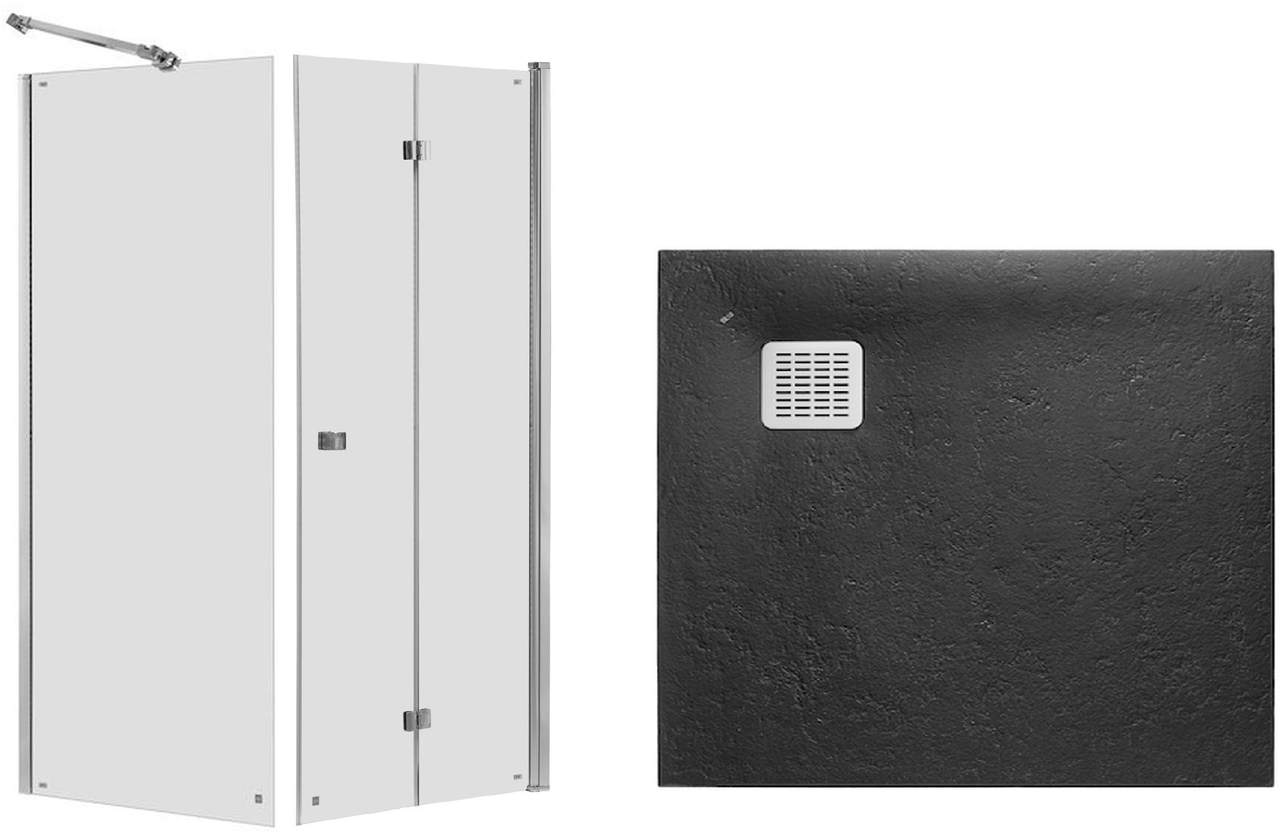 Set Duschtüren Roca Capital AM4508012M, Quadratische Duschwanne Roca Terran AP10332032001400, AM4408012M